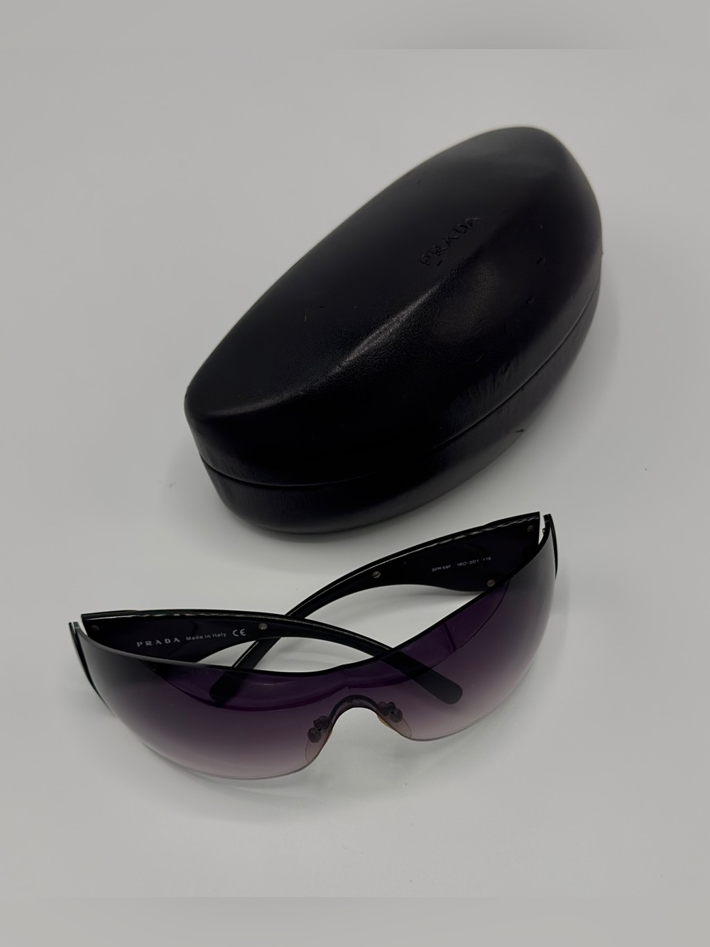 Vintage Prada Women's Shield Sunglasses - Black + Case SPR 58F 1BO- 5D1 115 - Picture 12 of 12
